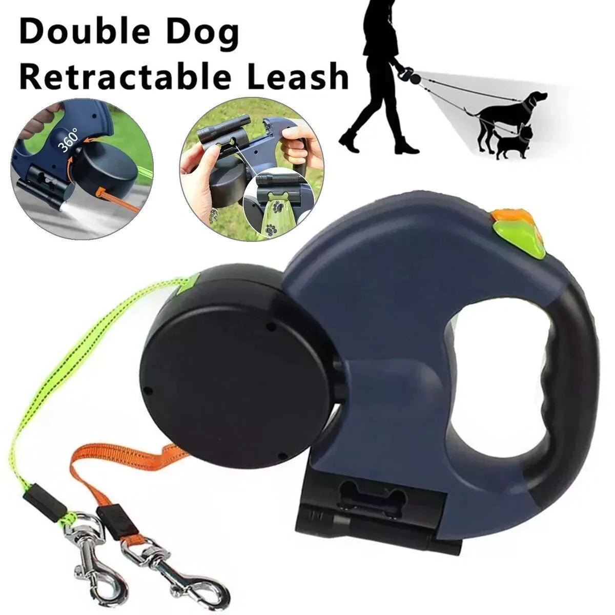 TwinDog 360° Reflective Retractable Leash