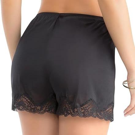 ILUSION Short Pants Slip Soft Satin Fabric with Lace Hem & Elastic Waist Anti-Static 100% Polyamide Basic Women's Undergarment
